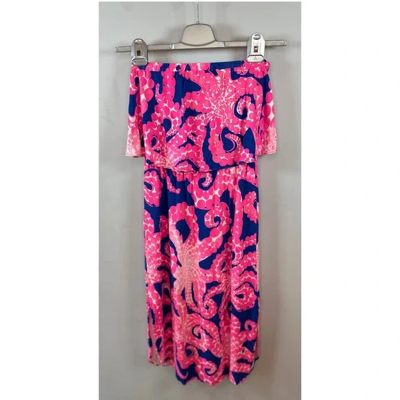 Lilly Pulitzer Meridian Strapless Midi Dress Ikat Blue Pink Small - Picture 4 of 8